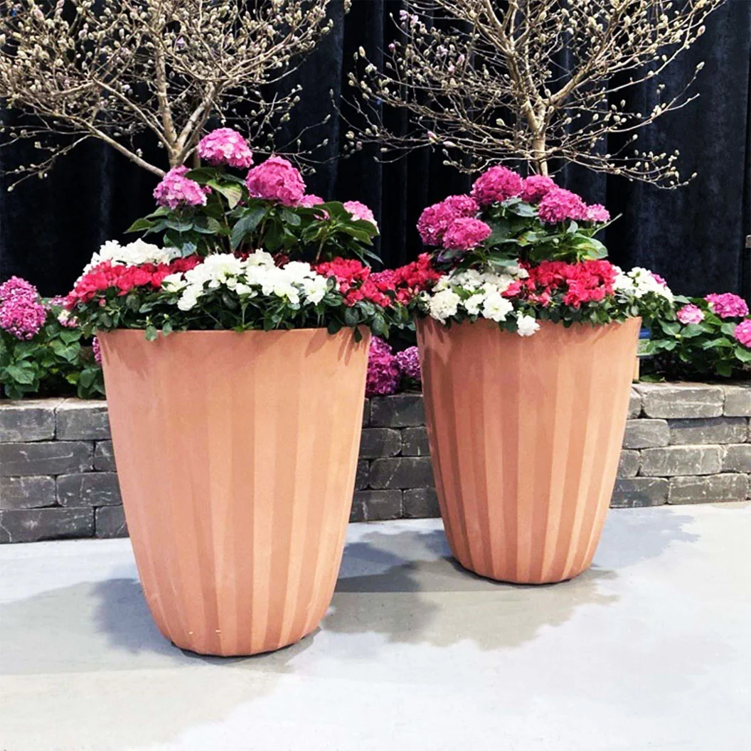 Crescent Garden Pleat Modern Planter in Weathered Terracotta - Image 4